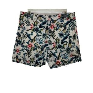 Caribbean Joe White Floral Shorts Women’s 12 Cotton Blend Twill Pockets
